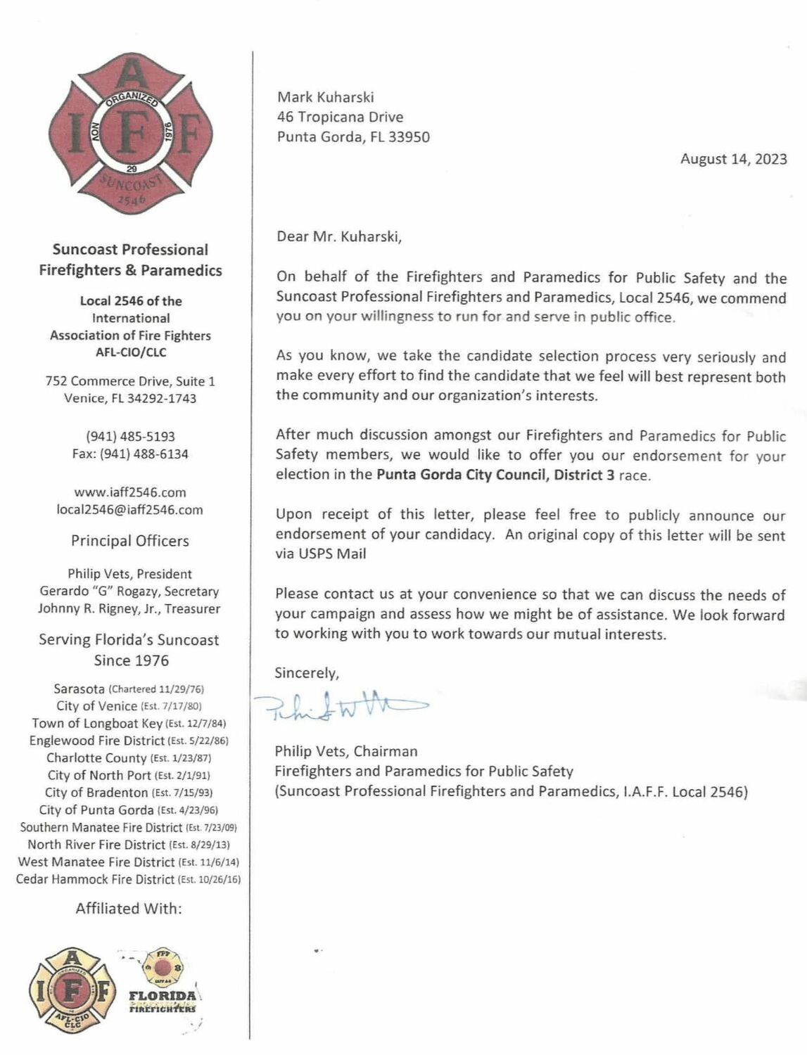 Iaff Presidential Endorsement 2024 Marga Salaidh