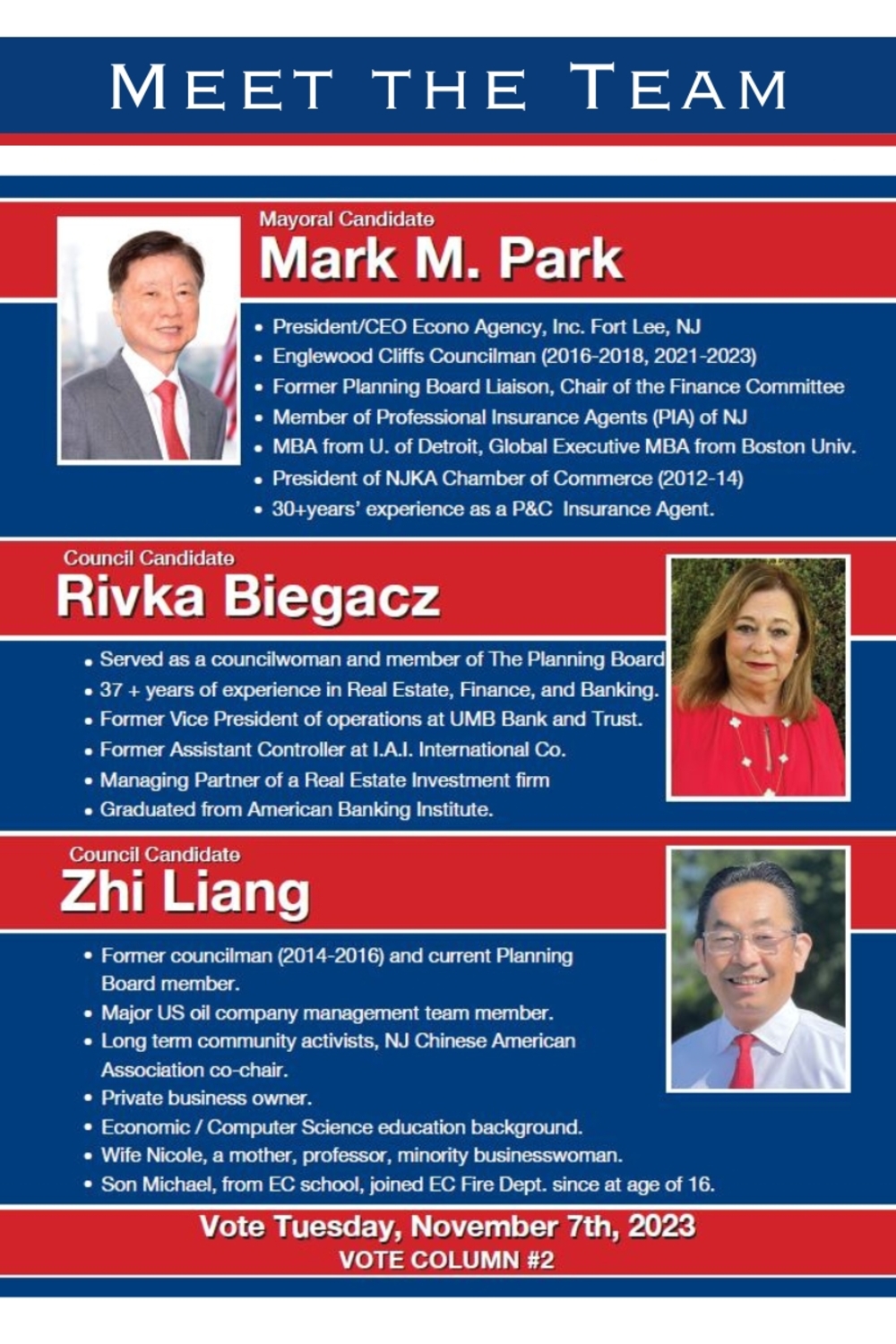 Meet the team. Mark Park for Mayor, Englewood Cliffs, NJ. Rivka Biegacz