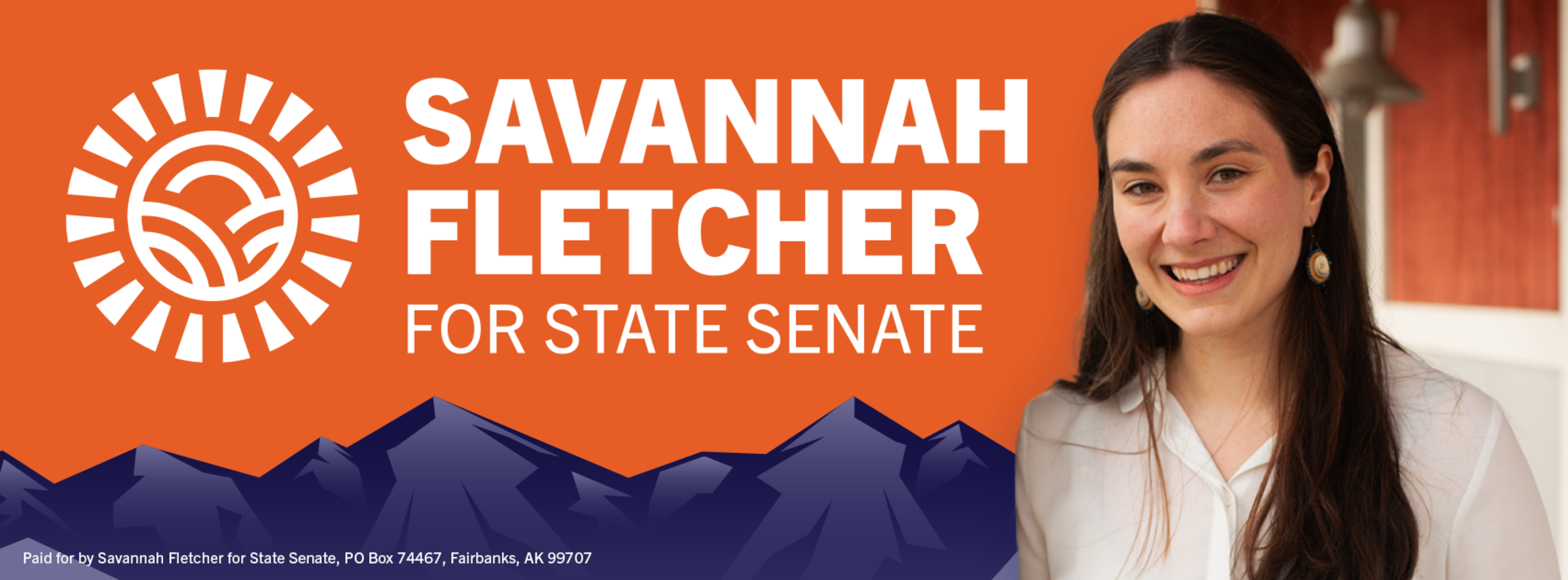Savannah Fletcher for Senate with sun logo