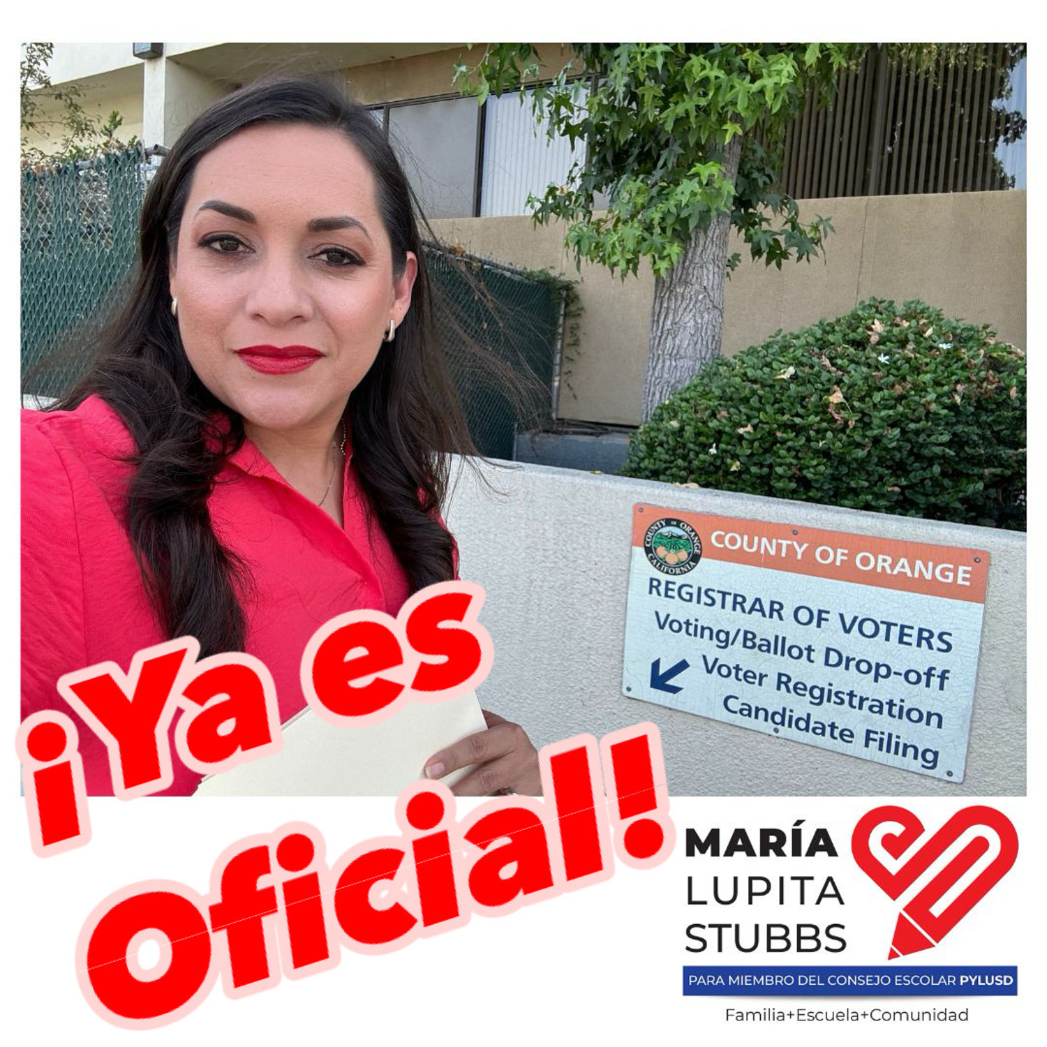 Maria “Lupita” Stubbs has become your official candidate for school board trustee for the Placentia Yorba Linda Unified School District, Area 2 in Orange County California.