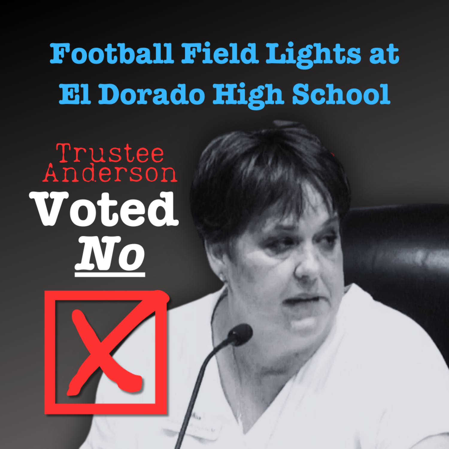 Incumbent Marilyn Anderson voted NO on the football field lights at El Dorado