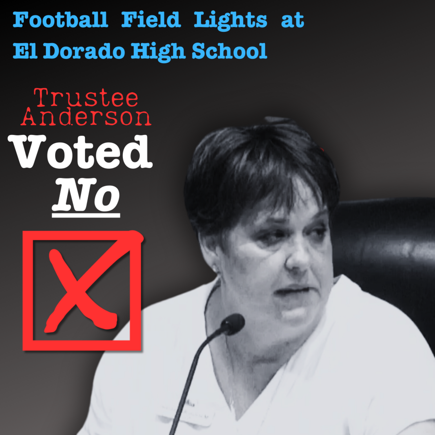 Area 2 Trustee Marilyn Anderson of  Yorba Linda Unified School District trusty Marilyn Anderson of area to voted no on the installation of football field lights at El Dorado High School. Shame on her. 