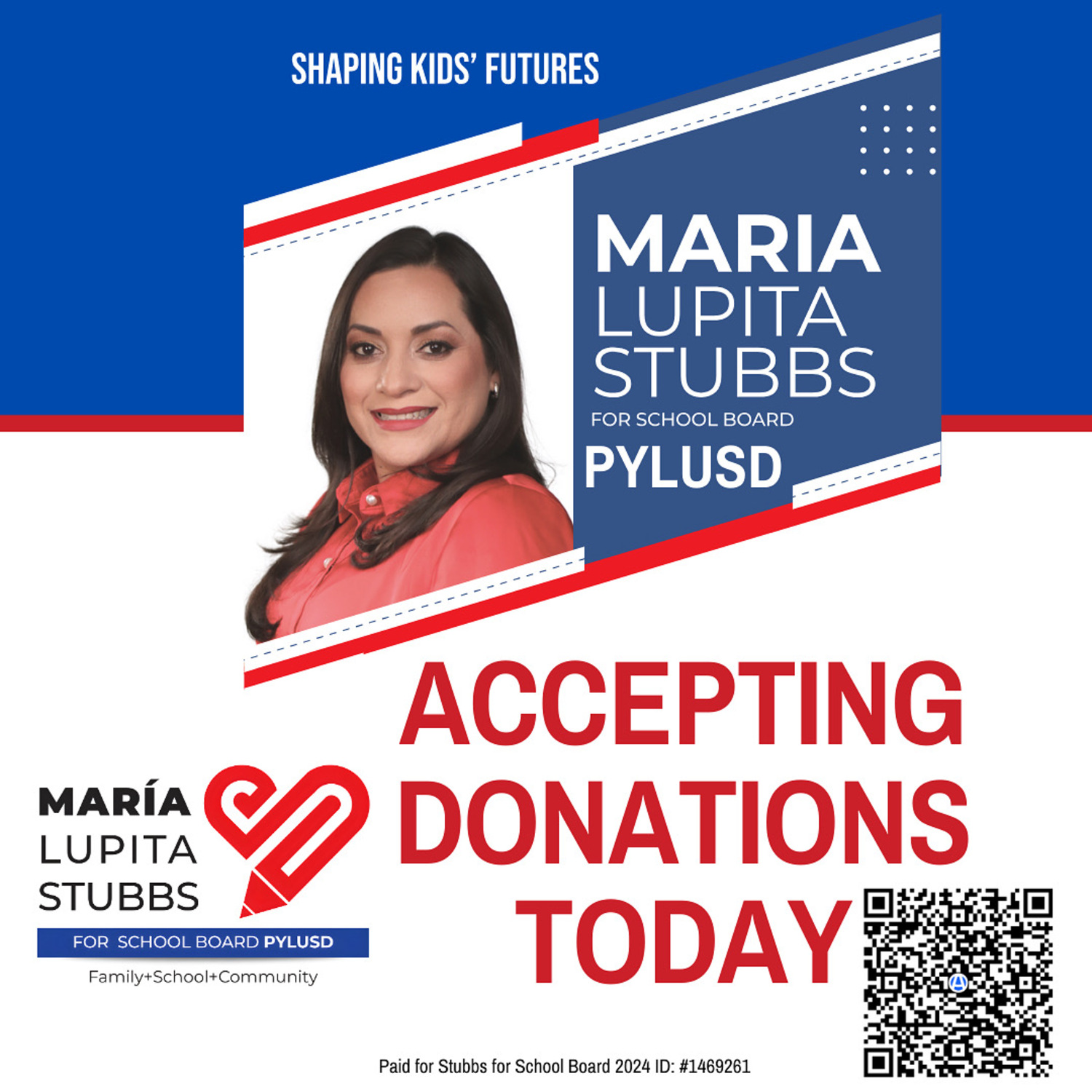 Your trusted candidate for PYLUSD school board, Area 2 Maria “Lupita” Stubbs is now excepting donations. donations.