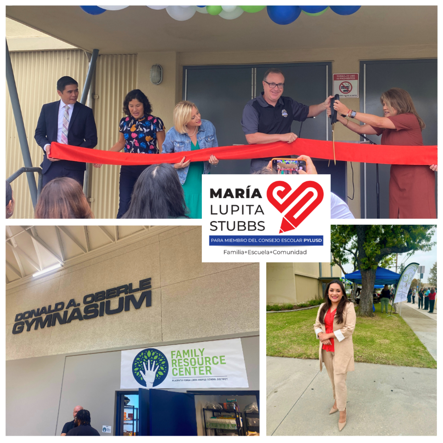 Maria Lupita Stubbs, candidate for PYLUSD school board, Trustee Area 2, celebrates the grand opening of the PYLUSD Family Resource Center at Melrose Elementary