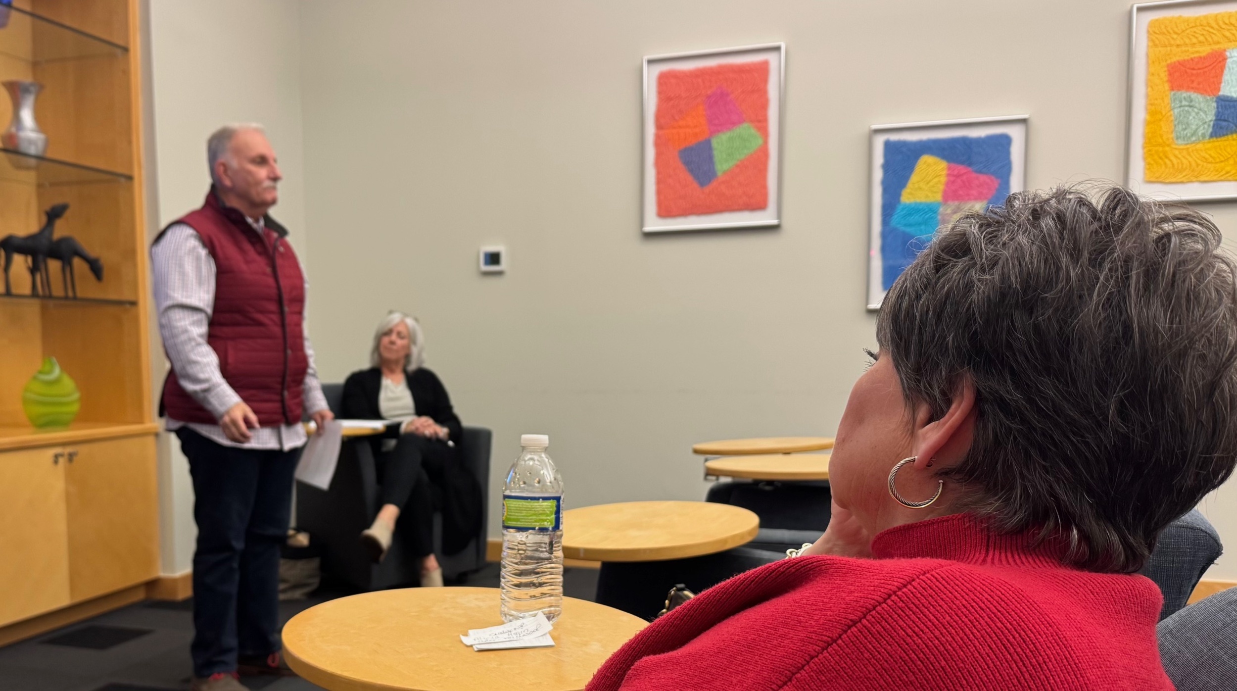 Marie Little listens as Rhea Little speaks