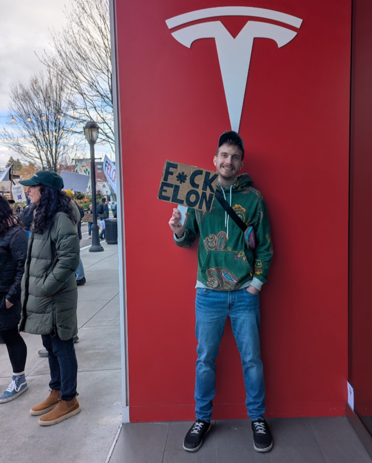Connor at a Tesla Protest