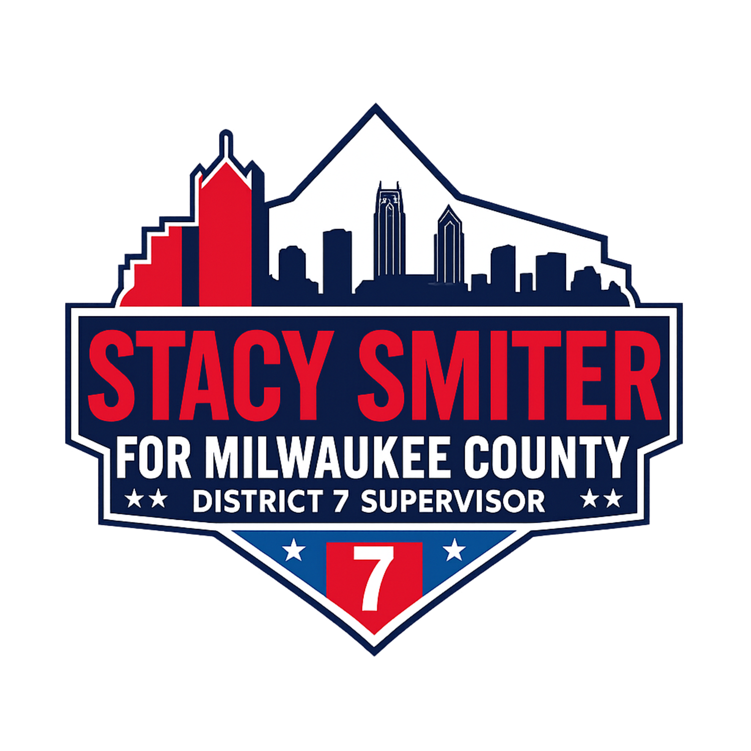Candidate name Logo with city skyline 