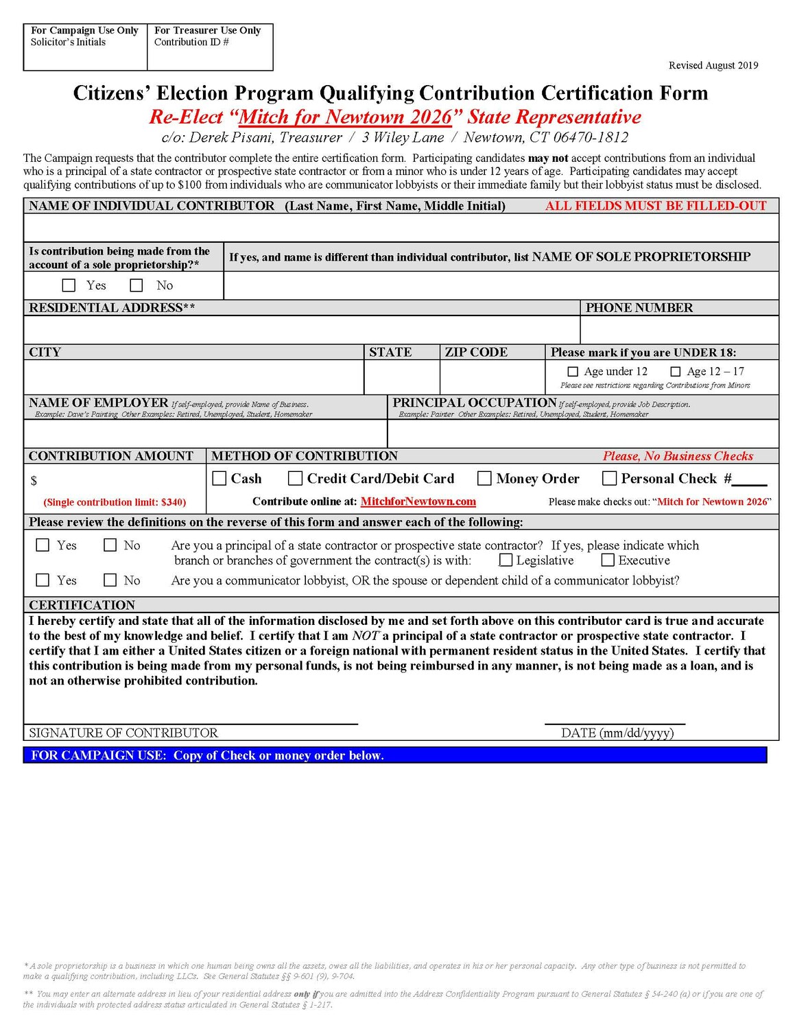 Contribution Election Form Contribute by Mail or In-Person